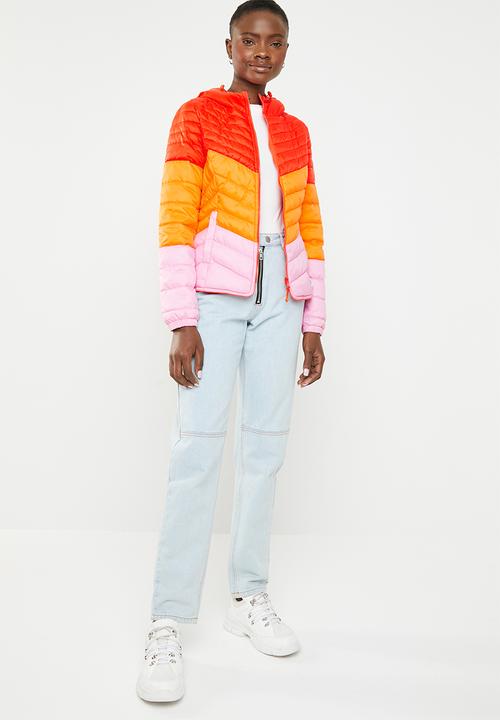ONLY - Demi blocked hooded jacket - orange & pink