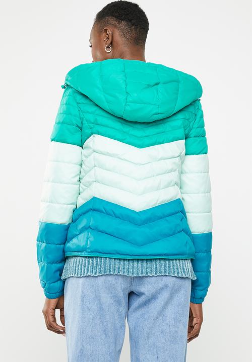 ONLY - Demi blocked hooded jacket - green & blue
