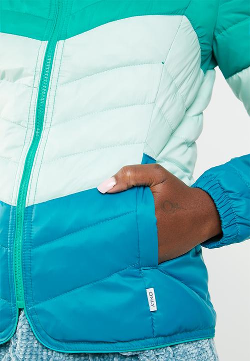 ONLY - Demi blocked hooded jacket - green & blue