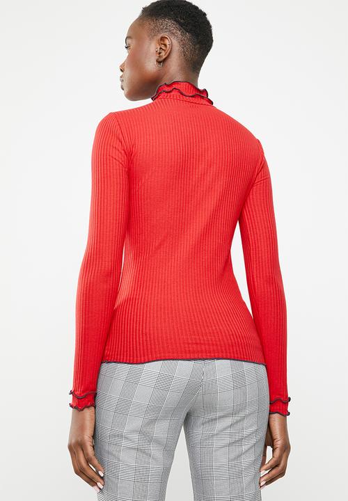 ONLY - Ida long sleeve turtleneck top - red