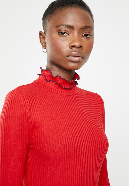 ONLY - Ida long sleeve turtleneck top - red