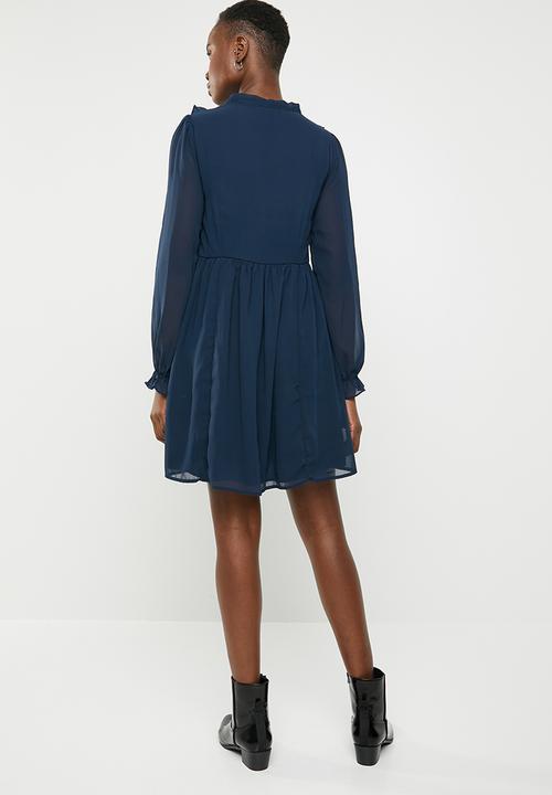 Brave Soul - Christie ruffle sleeve dress - navy