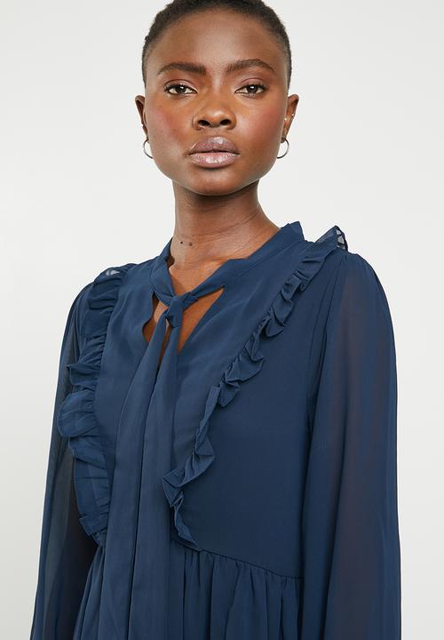 Brave Soul - Christie ruffle sleeve dress - navy
