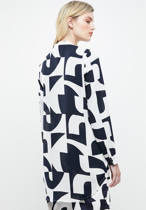 Vero Moda - Boldonia long sleeve long shirt - white & navy