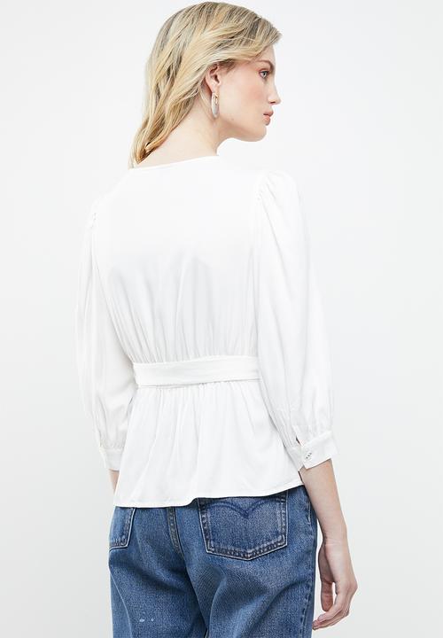 Vero Moda - Scarlet 3/4 midi wrap top - white
