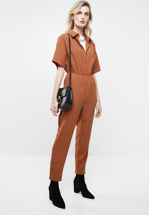 Missguided - Short sleeve utility jumpsuit - rust