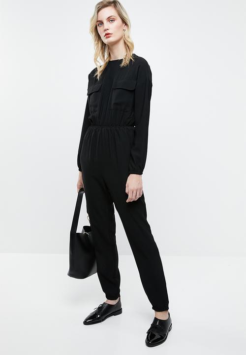 Noisy May - Nina long sleeve utility jumpsuit  - black