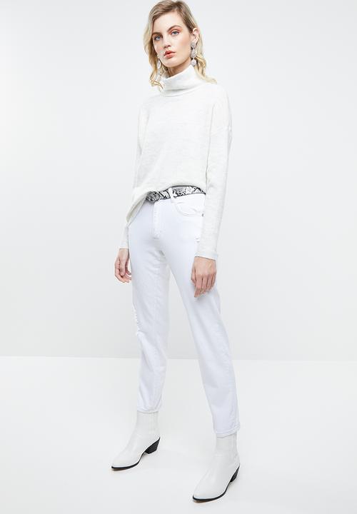 Jacqueline de Yong - Drea long sleeve roll neck pullover - white & grey