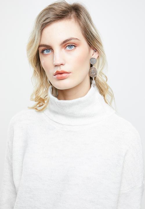 Jacqueline de Yong - Drea long sleeve roll neck pullover - white & grey