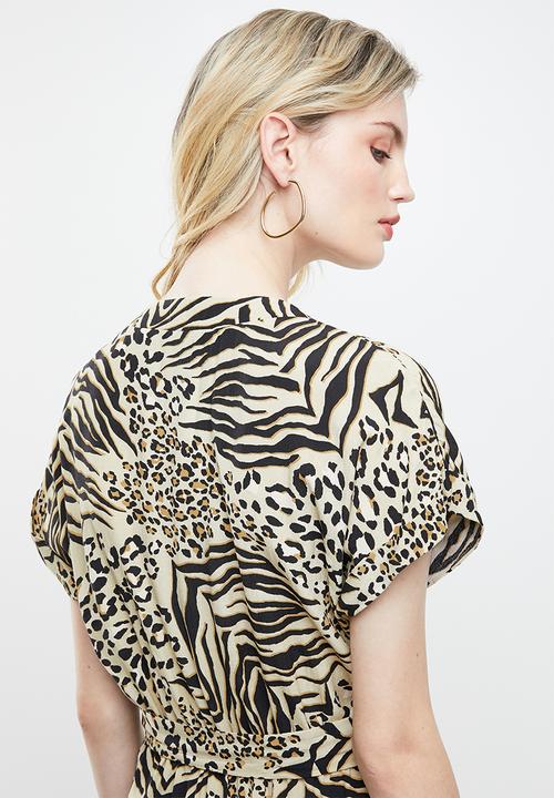 New Look - Animal short sleeve jumpsuit - beige & black 