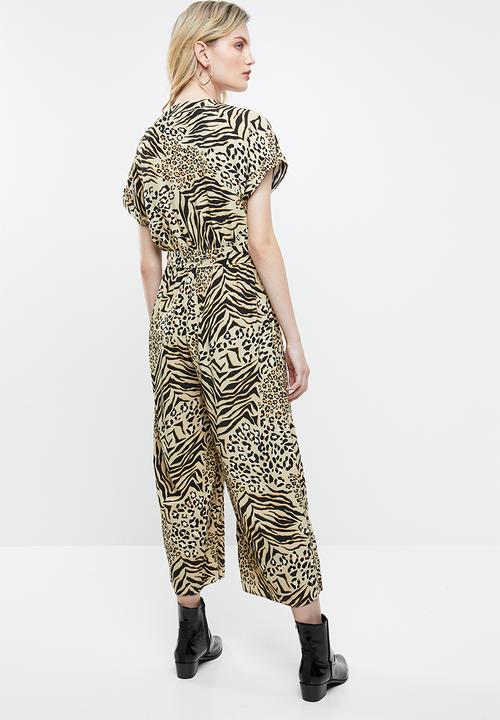 New Look - Animal short sleeve jumpsuit - beige & black 