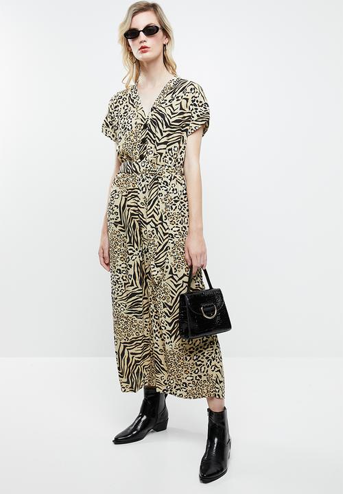 New Look - Animal short sleeve jumpsuit - beige & black 