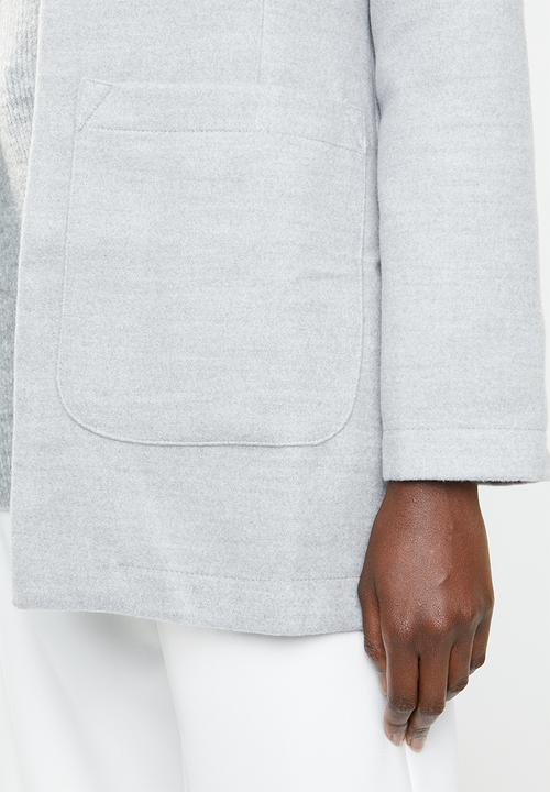 edit - Collarless melton coat - grey