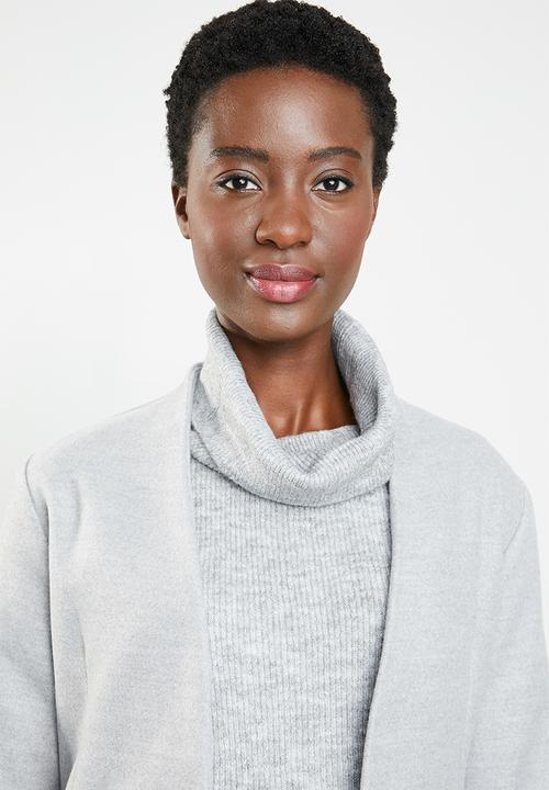 edit - Collarless melton coat - grey