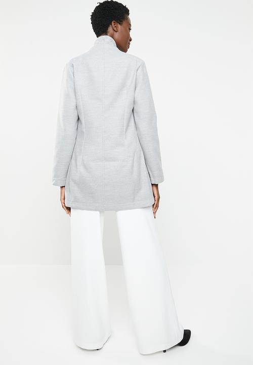 edit - Collarless melton coat - grey