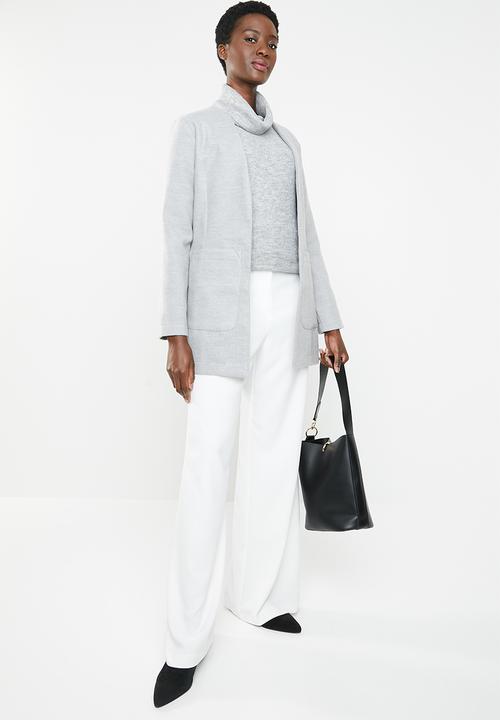 edit - Collarless melton coat - grey