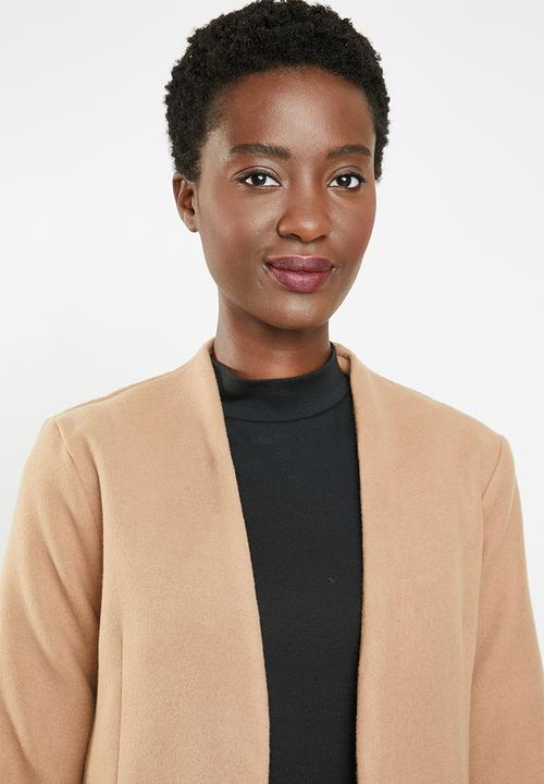 edit - Collarless melton coat - brown