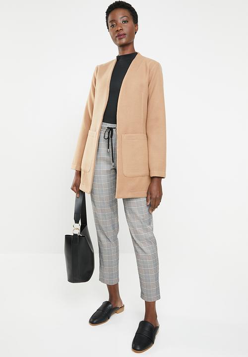 edit - Collarless melton coat - brown