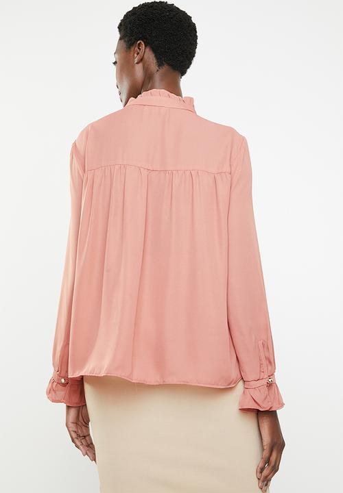 edit - Blouse with frill neckline - pink 