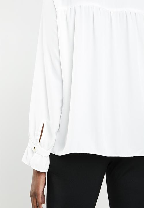 edit - Blouse with frill neckline - white 