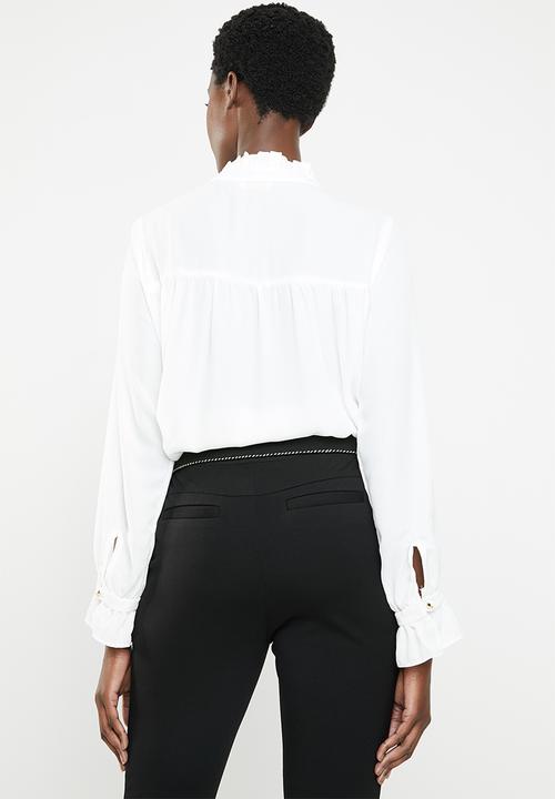 edit - Blouse with frill neckline - white 