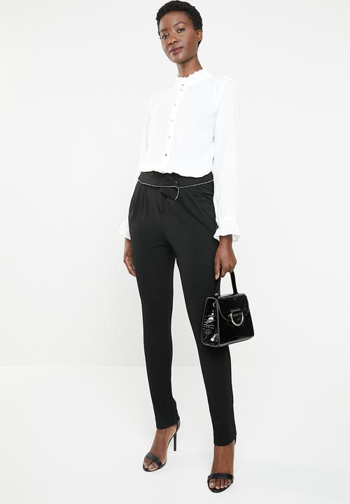 edit - Blouse with frill neckline - white 