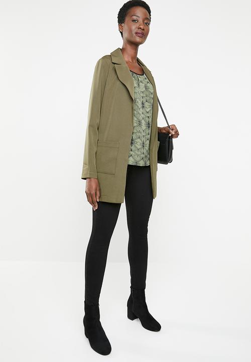 edit - Belted long sleeve blazer - green
