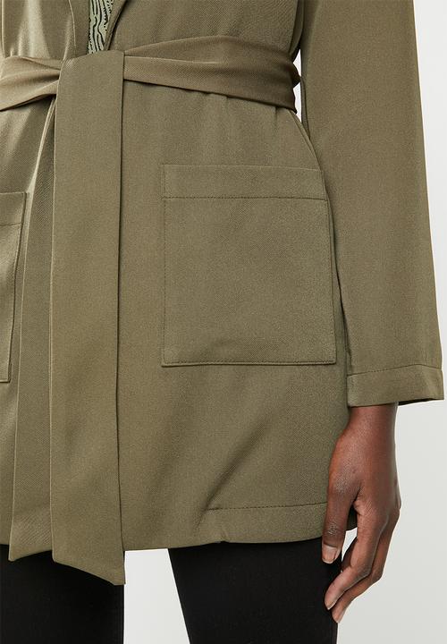 edit - Belted long sleeve blazer - green