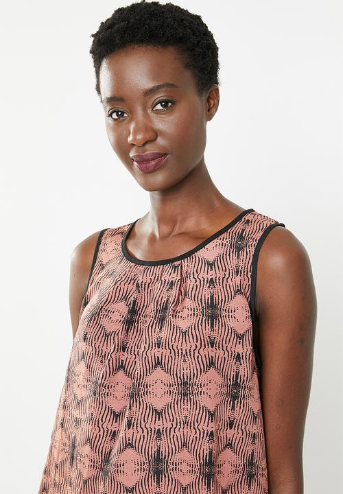 edit - Sleeveless printed top - pink  & black 