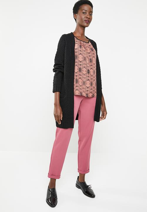 edit - Sleeveless printed top - pink  & black 