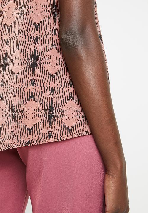 edit - Sleeveless printed top - pink  & black 