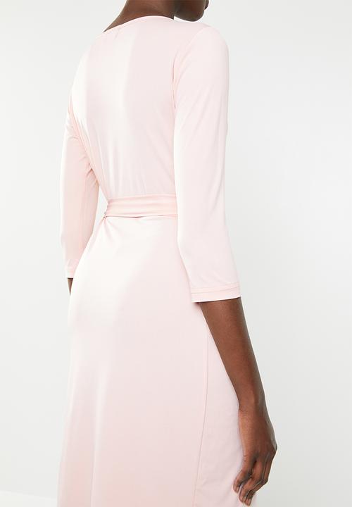 edit - 3/4 Sleeve wrap dress - pale pink
