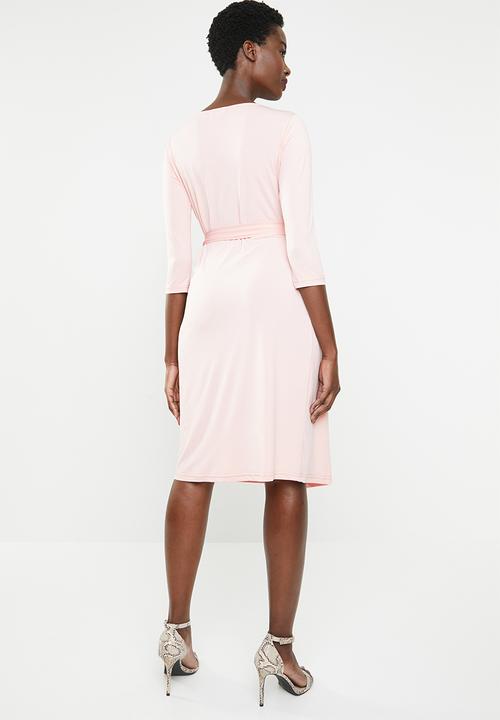 edit - 3/4 Sleeve wrap dress - pale pink