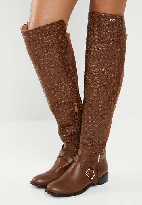 Plum - Quilted over the knee boot - brown