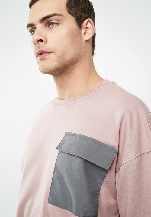 Superbalist - Oversized crew neck utility sweat - pink & grey 