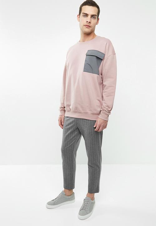 Superbalist - Oversized crew neck utility sweat - pink & grey 