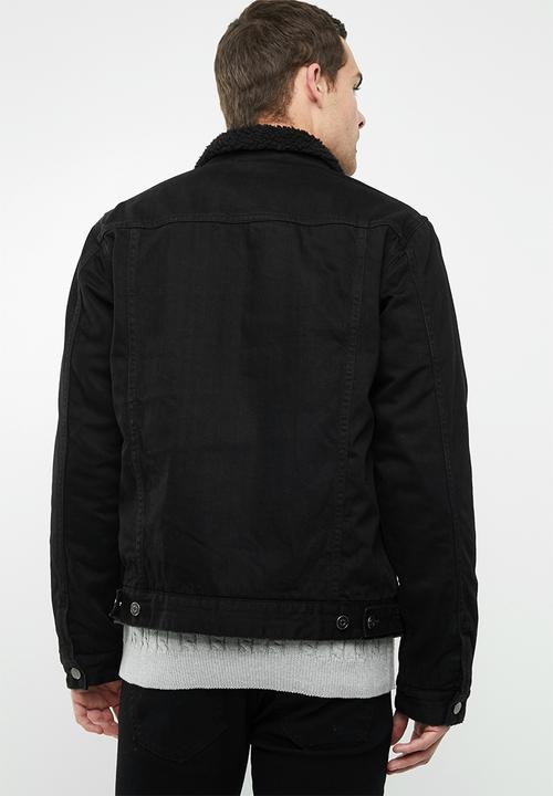 Superbalist - Sherpa full lined denim trucker jacket- black