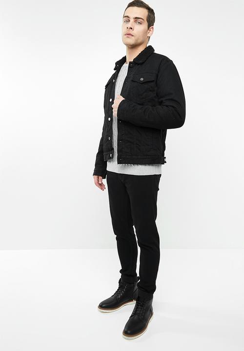 Superbalist - Sherpa full lined denim trucker jacket- black