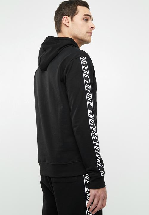 Superbalist - Printed tape pullover sweat hoodie - black