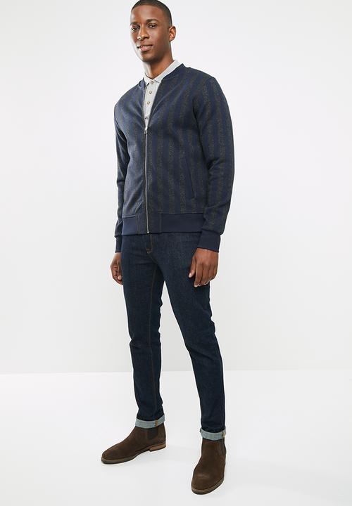 Jack & Jones - Striped bomber - navy & grey