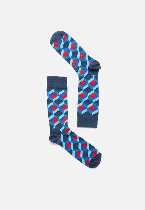 Happy Socks - Optic square socks - blue & red