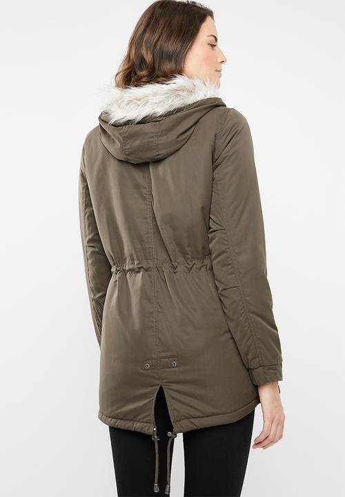 Brave Soul - Parka with faux fur detail - khaki