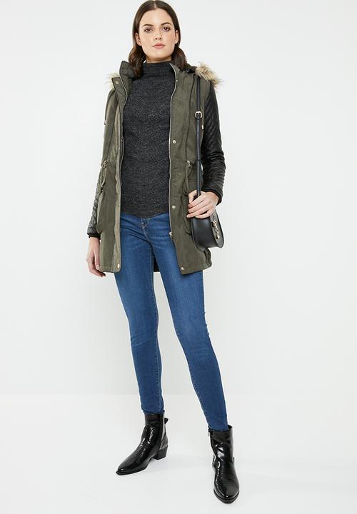 Brave Soul - Parka with quilted sleeve - khaki