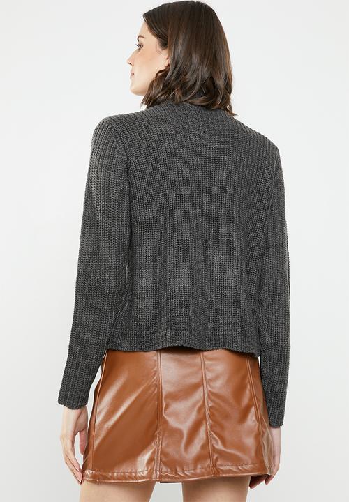 Jacqueline de Yong - Justy long sleeve roll edge pullover - grey