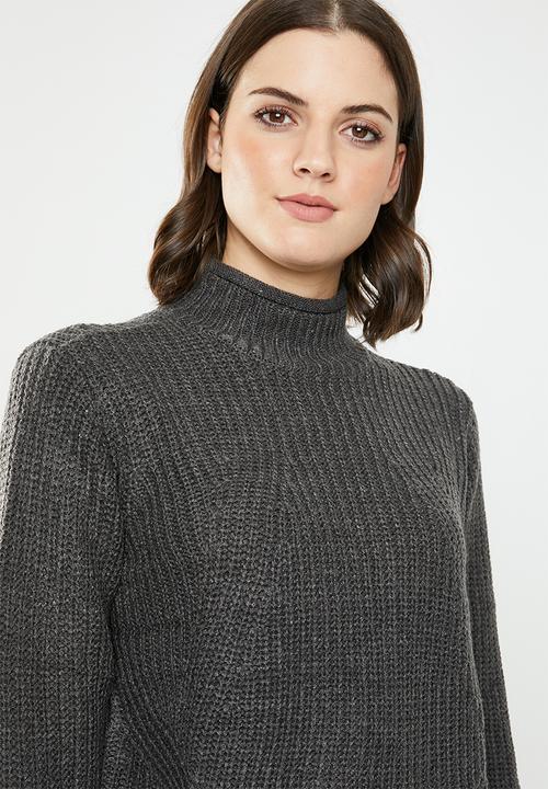 Jacqueline de Yong - Justy long sleeve roll edge pullover - grey