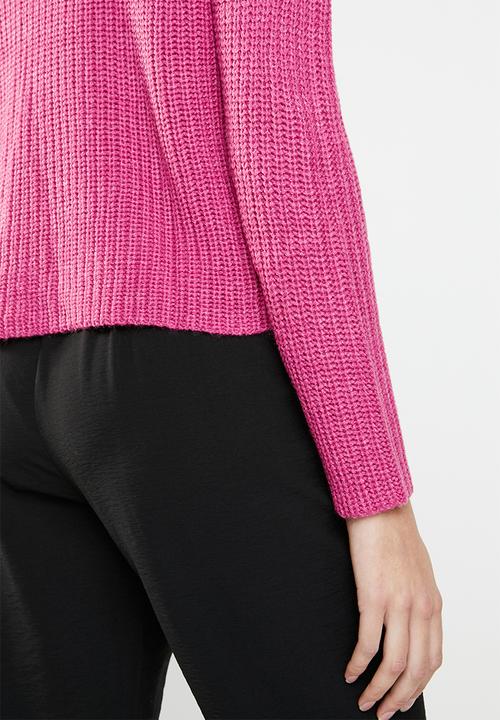 Jacqueline de Yong - Justy long sleeve roll edge pullover - pink