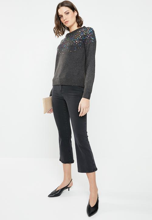 Jacqueline de Yong - Sparkle long sleeve cropped pullover - charcoal