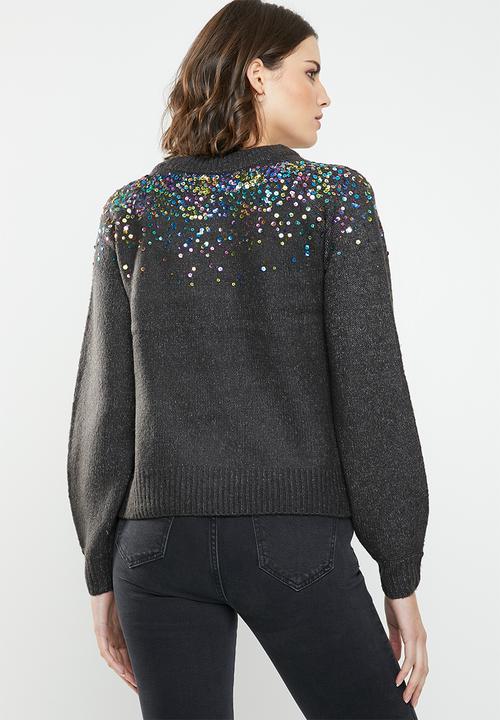 Jacqueline de Yong - Sparkle long sleeve cropped pullover - charcoal