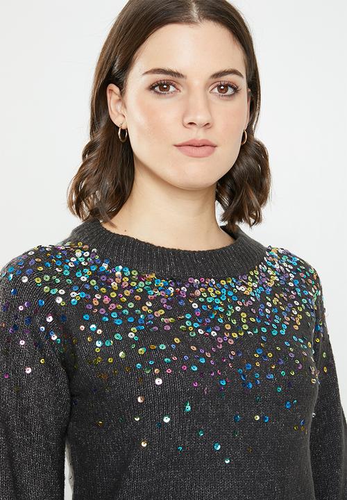 Jacqueline de Yong - Sparkle long sleeve cropped pullover - charcoal