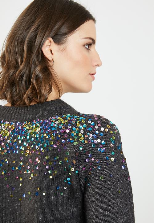 Jacqueline de Yong - Sparkle long sleeve cropped pullover - charcoal